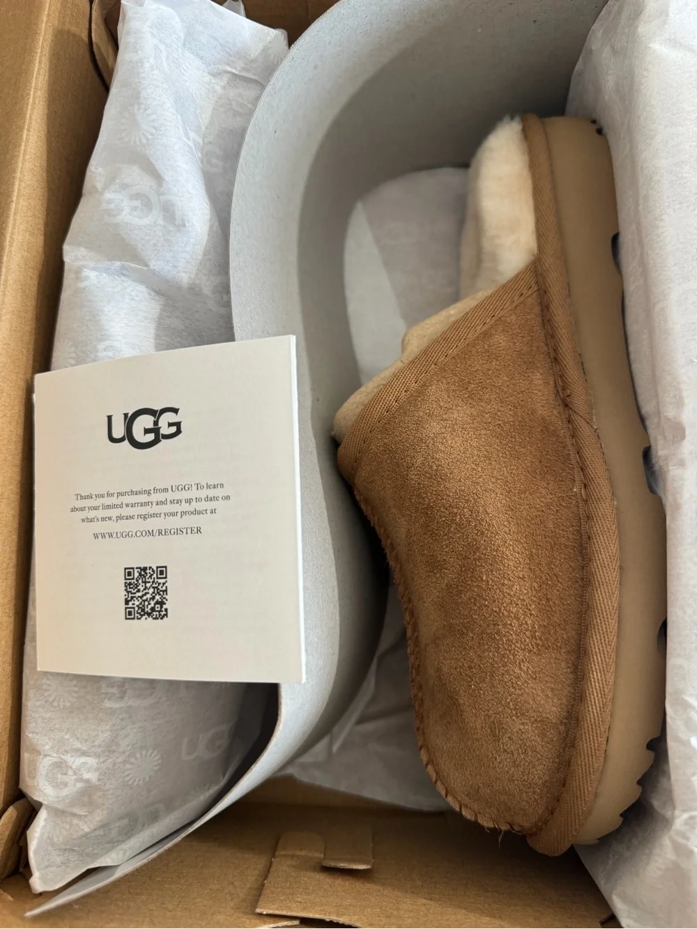 UGG Keegan Chestnut Shearling Slide Slippers 1M Suede Leather NWT Cozy